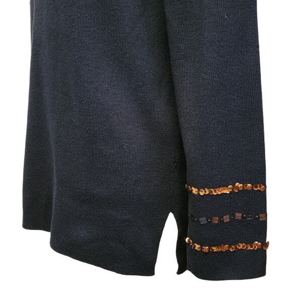 VTG 90s Kikit Sweater Womens M Black Brown Gold Floral Sequin Beaded Embroidered - Picture 6 of 8